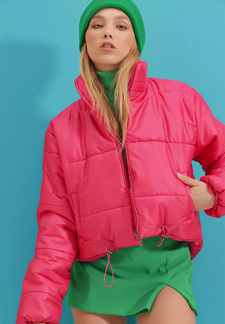 Stand Collar Double Pocketed Inflatable Puffer Jacket