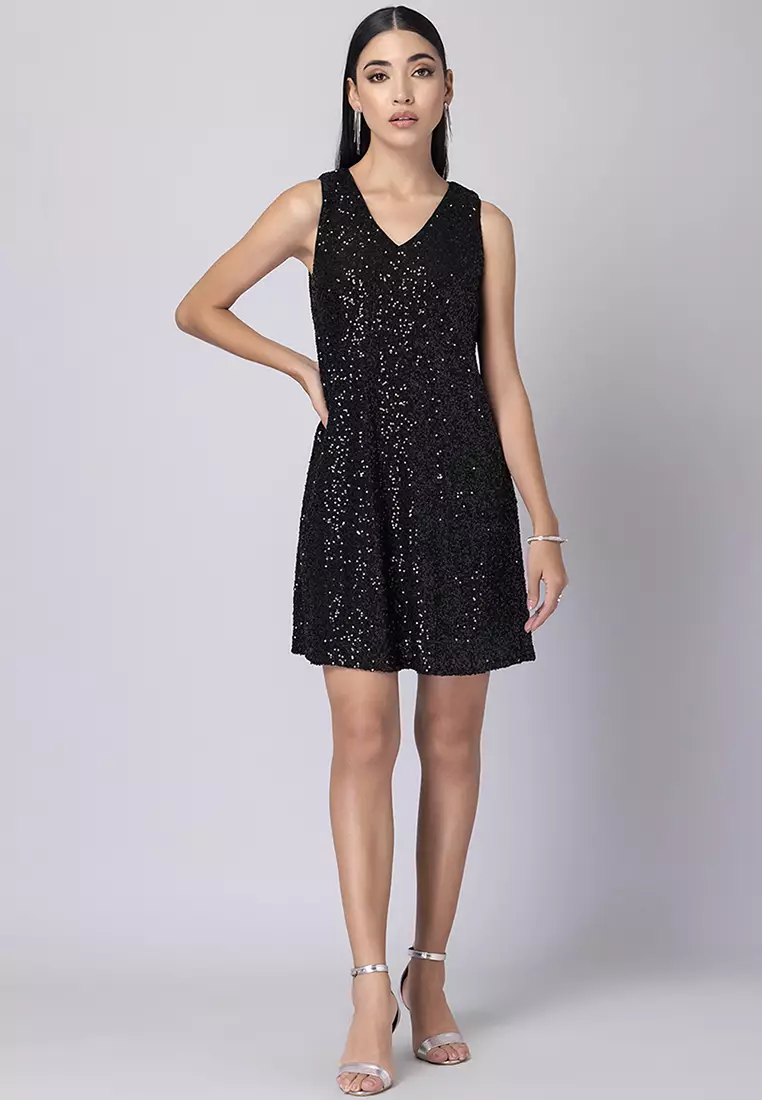 Black Sequin Sleeveless Mini Dress