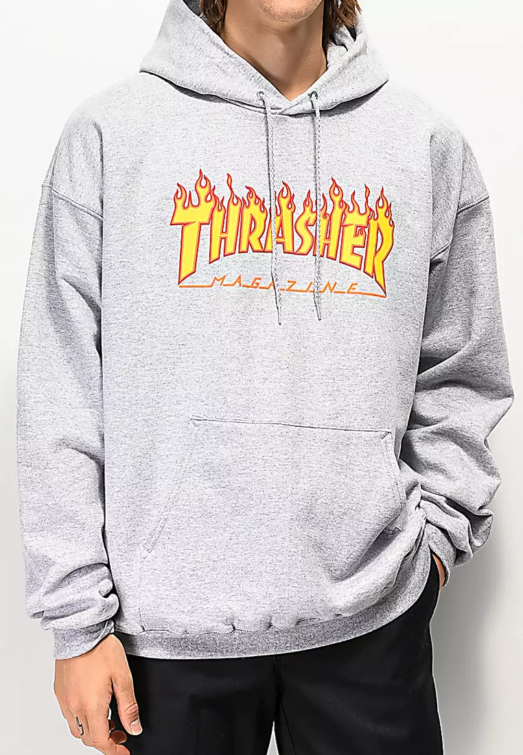 Thrasher flame discount logo hoodie grey