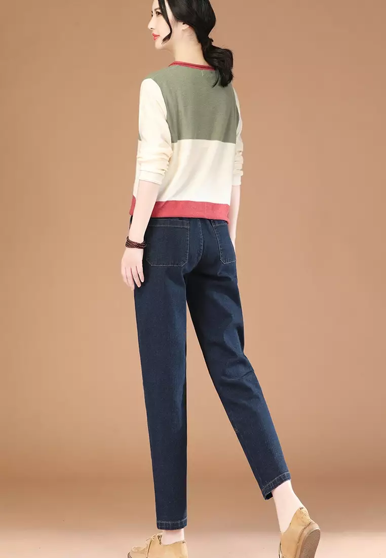 Girls elastic cheap waist jeans