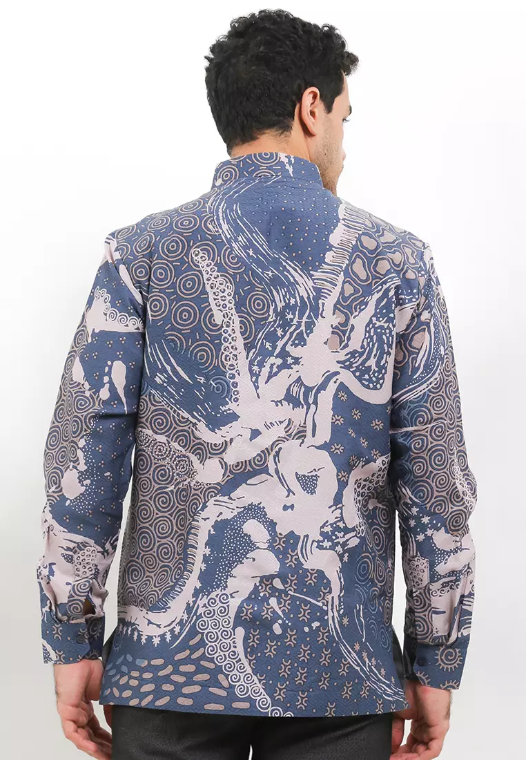 BATIK TALENTA EXCLUSIVE Lengan PANJNG DOBBY KATUN HALUS ABSTRAK BLUE