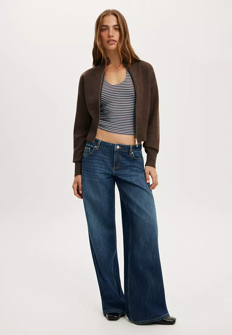 Lotus Cinched Zip Knit Bomber Sweater