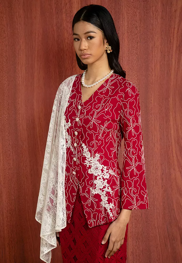 HANI 刺繡馬來裝套裝連披肩