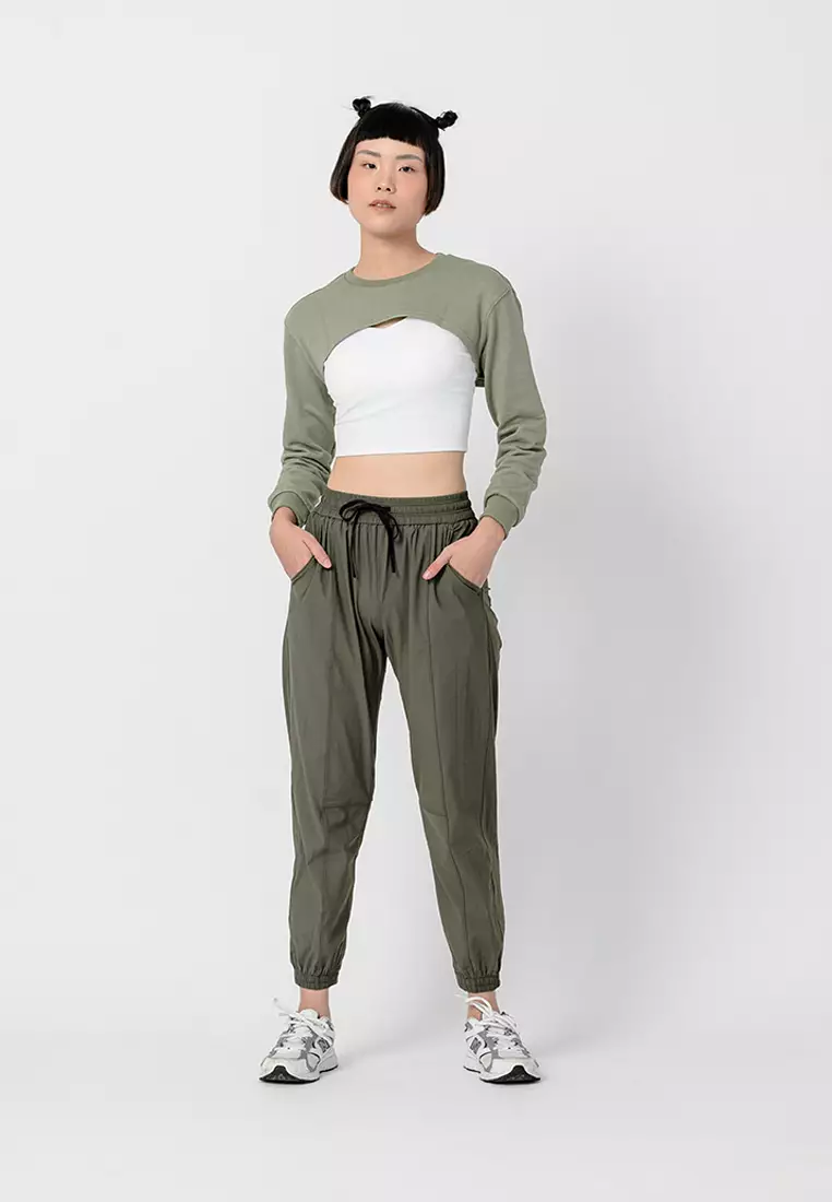 HAPPYFIT Drop Shoulder Super Crop Sweatshirt - Army Green