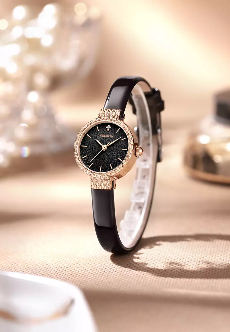 Jam Tangan Wanita Korea Original Anti Air Kuarsa Tali Kulit Jam Wanita Kecil Jam Tangan Cewek roseblack