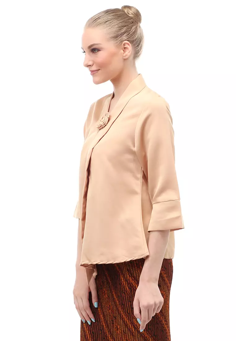 Elvia Kebaya Atasan Wanita Lengan Panjang Design Casual - Coklat Susu