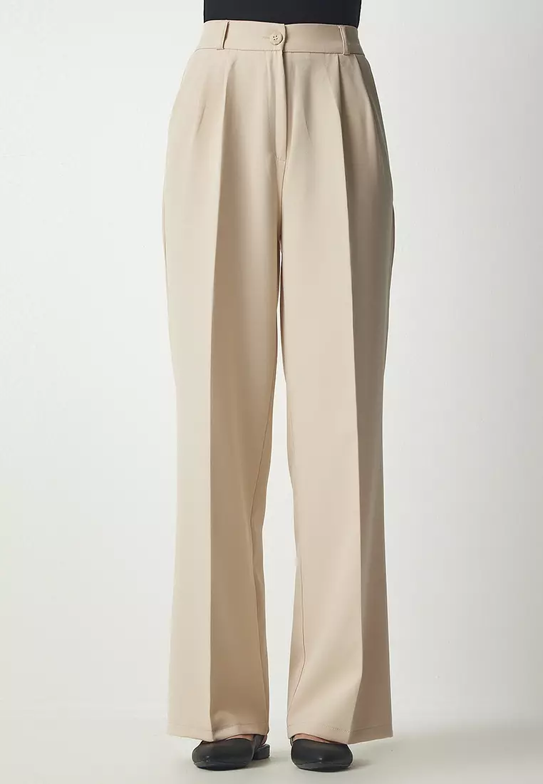 Buy Happiness Istanbul Pleated Pants in Cream 2024 Online