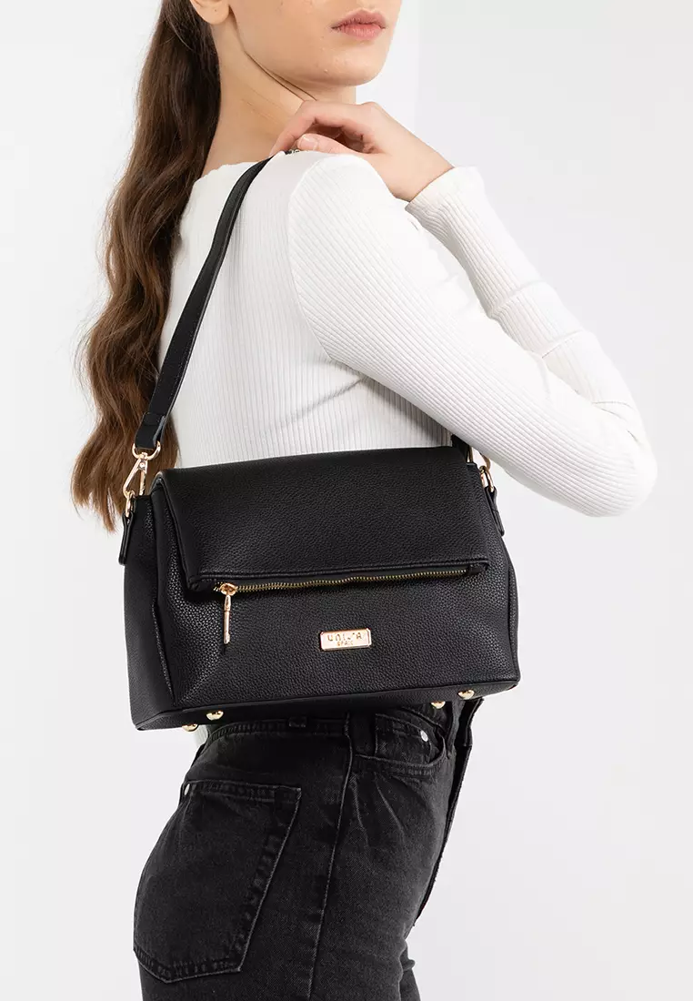 Pebbled Flap Over Convertible Top Handle Bag