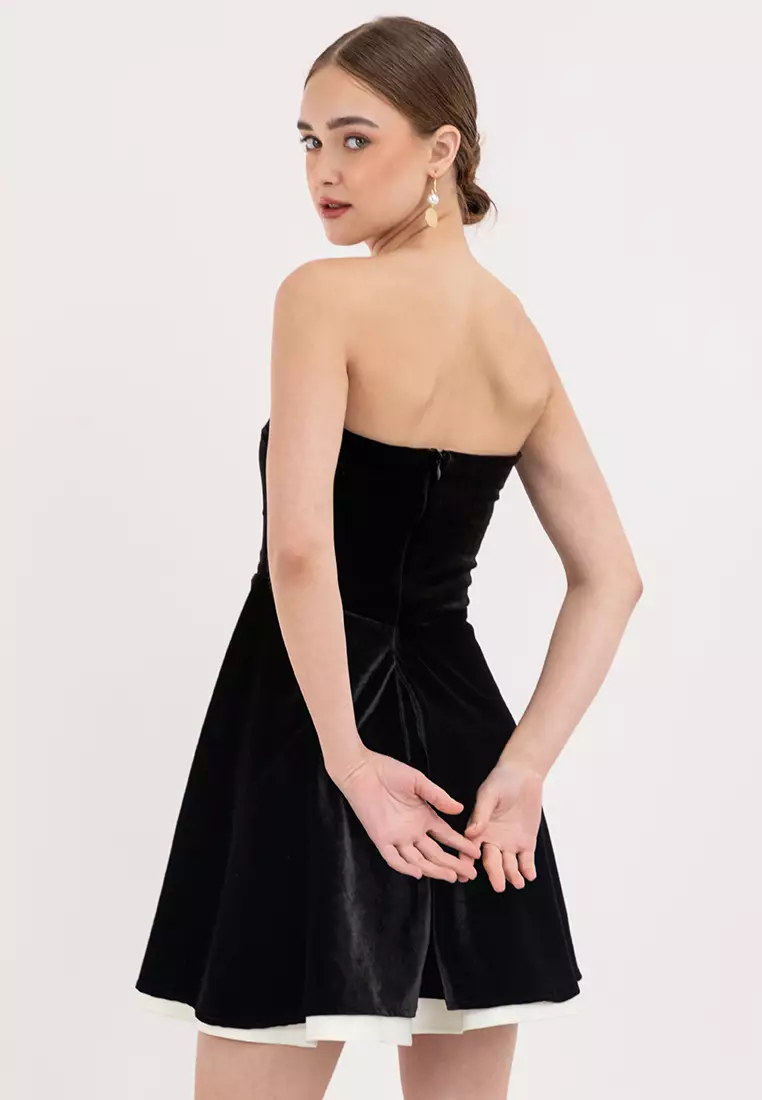 Eris Two-toned Bandeau Velvet Mini Dress