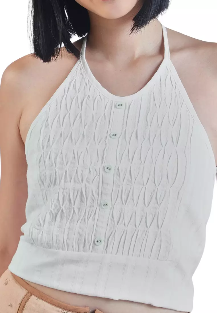 Diamond Smocked Tuxedo-like Halter Top