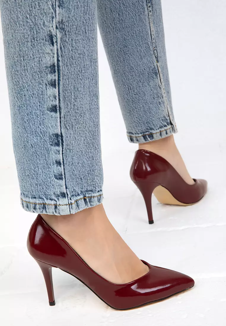 Claret Red Patent Leather 19549 Classic Women's Heeled Shoes