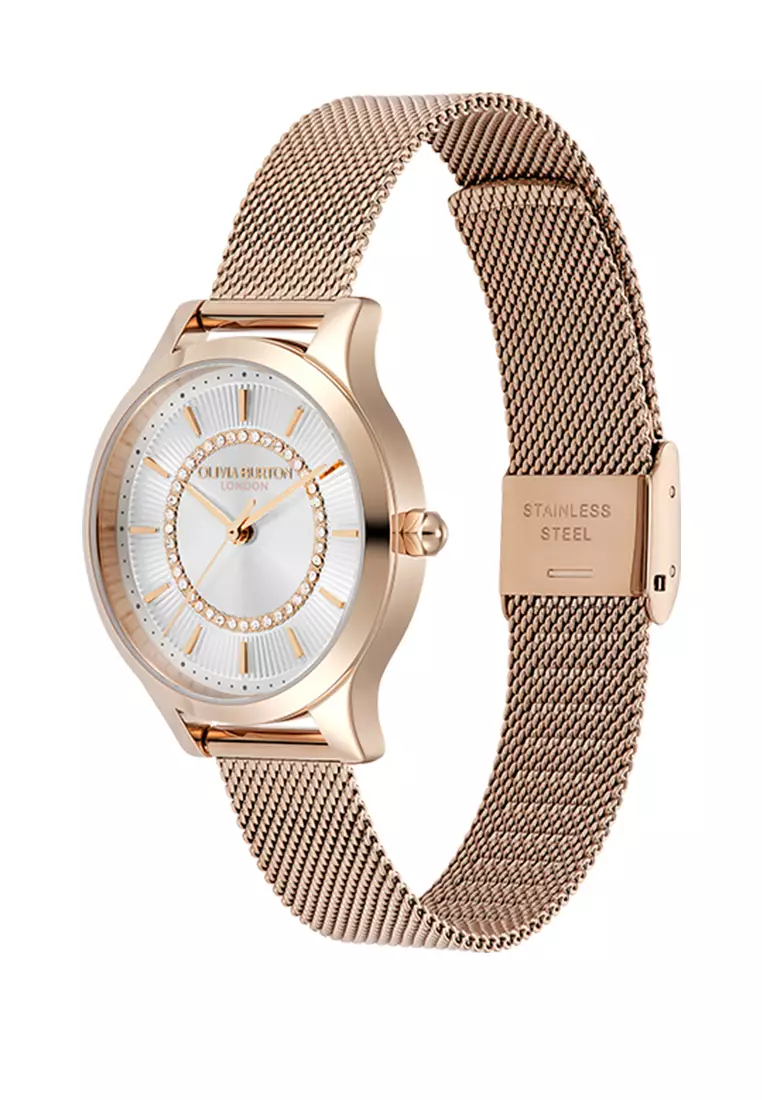 Olivia Burton Signature Sunburst Texture Silver White Sunray Dial with Rose Gold 30mm - 24000213