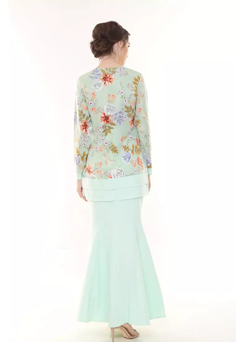 Ivy Printed Kurung Modern in Mint Green
