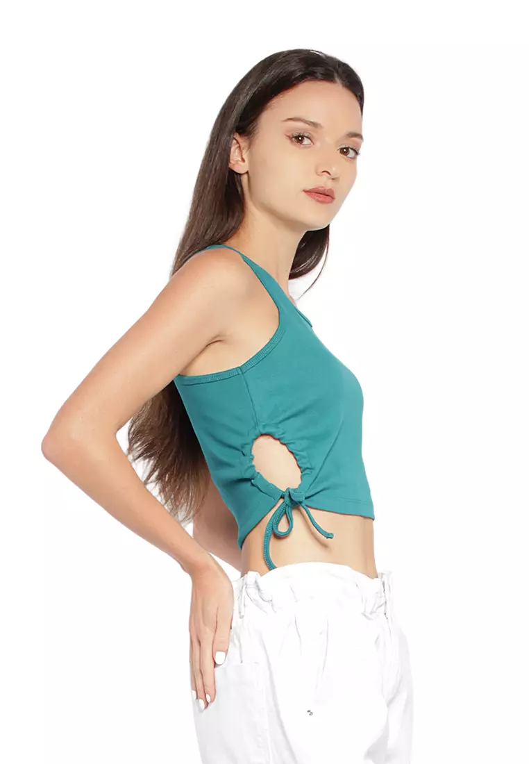 Potong Tank Crop Top berwarna Hijau