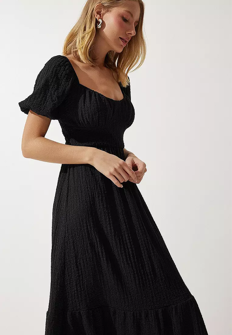 Heart Neck Textured Summer Knitted Dress