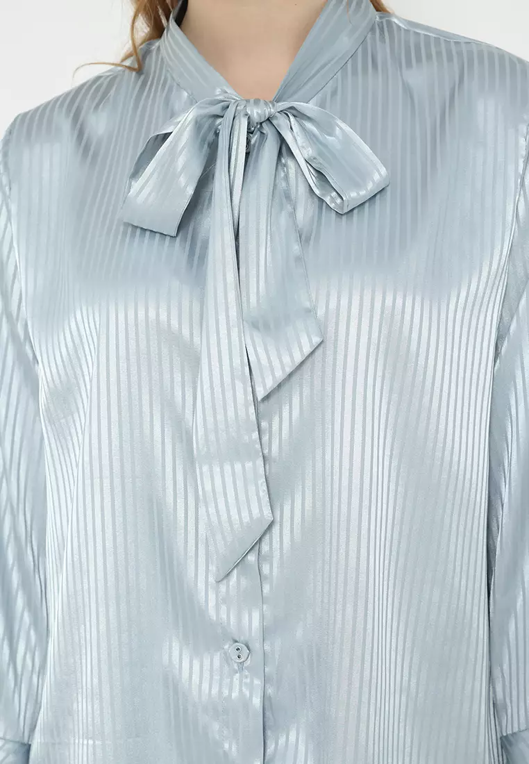Shimmer Blouse With Stripe Pattern In Soft Blue By Brilliant Girl Warna Biru Muda