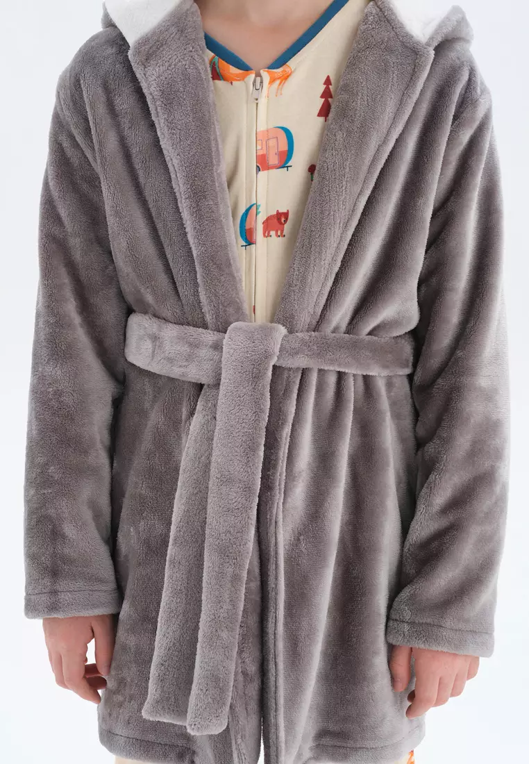 Grey Boys Fluffy Dressing Gown Buy DAGİ Grey Morning Gowns, Hooded