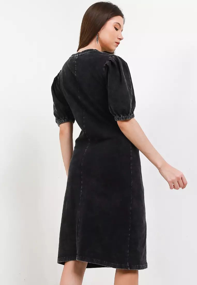 Ice Wash Wrinkled Midi Dress