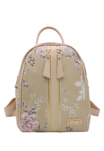 STRAWBERRY QUEEN beige Strawberry Queen Dual Front Zipper Floral Backpack - Candy (Floral AL, Beige) 426A3AC9E94A55GS_1