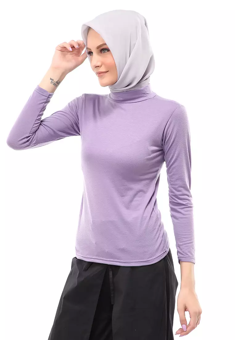 Sabrina Manset Kaos Muslimah Atasan Wanita Long Sleeve Polos Relaxed Fit - Lilac