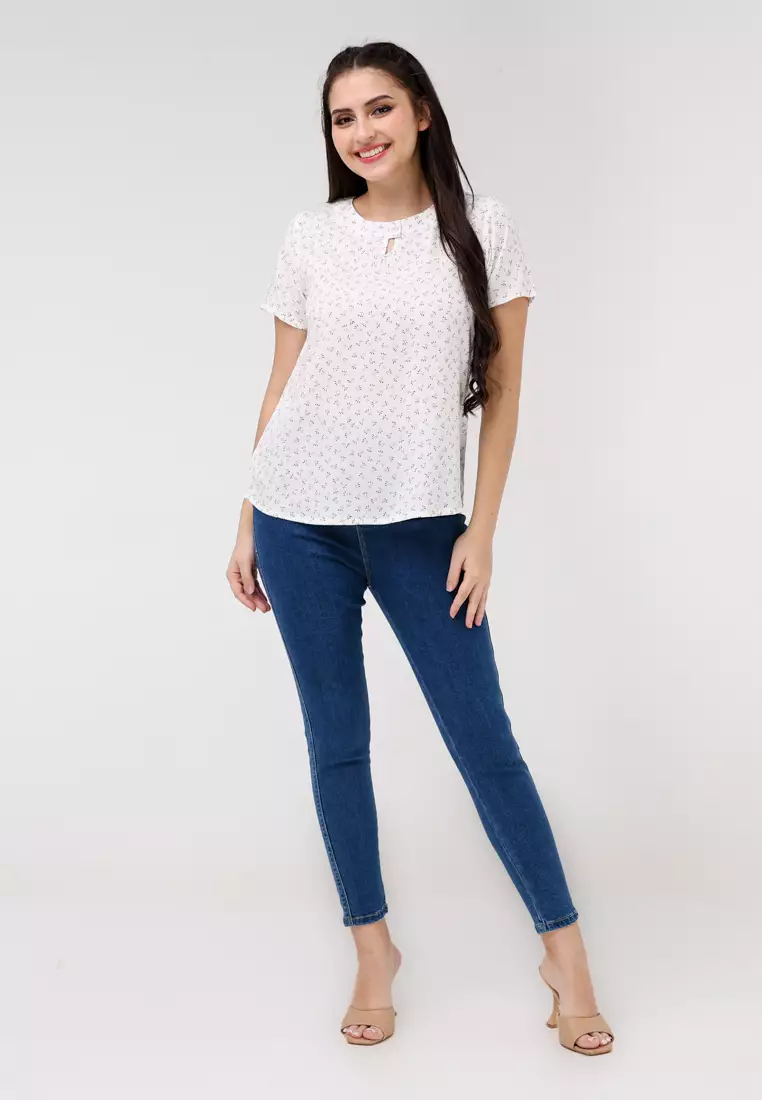 Woven Printed Rayon Short Sleeves Blouse