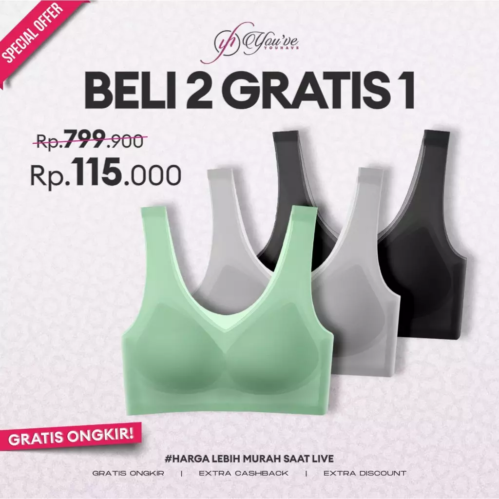 YOUHAVE PAKET HEMAT 3 PCS BH SEAMLESS SPORT BRA SEAMLESS SPORT BRA WANITA TANPA KAIT 100064