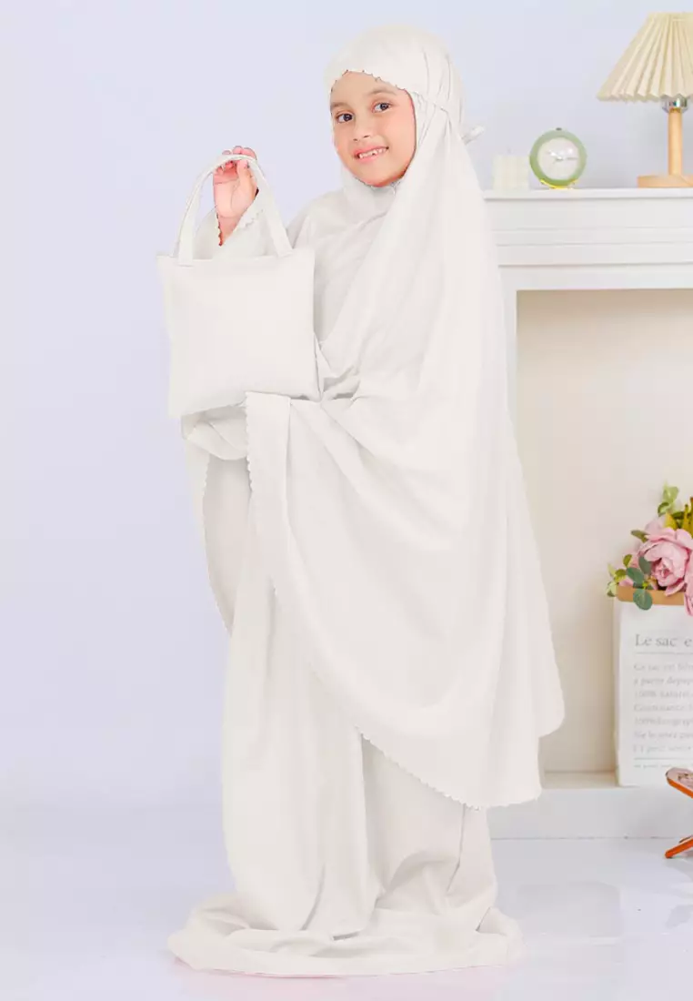 Zelena - Mukena Basic Sabira Lasercut 2in1 Prayer Set - Broken White