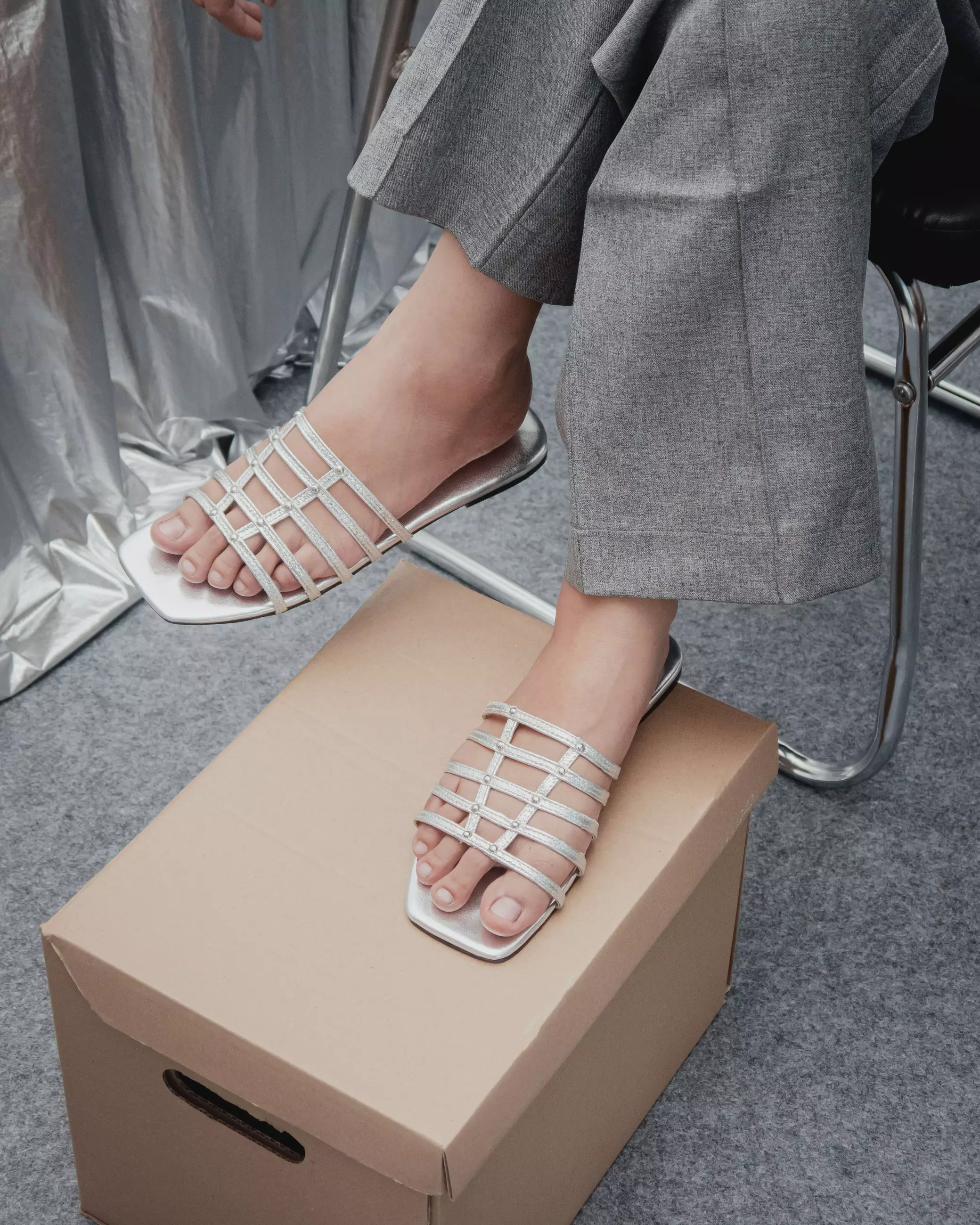 Madeline Flat Sandals in Silver