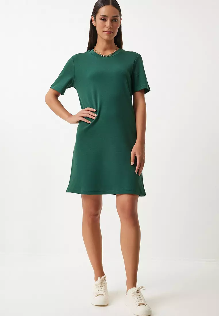 Cotton Crew Neck Mini Dress