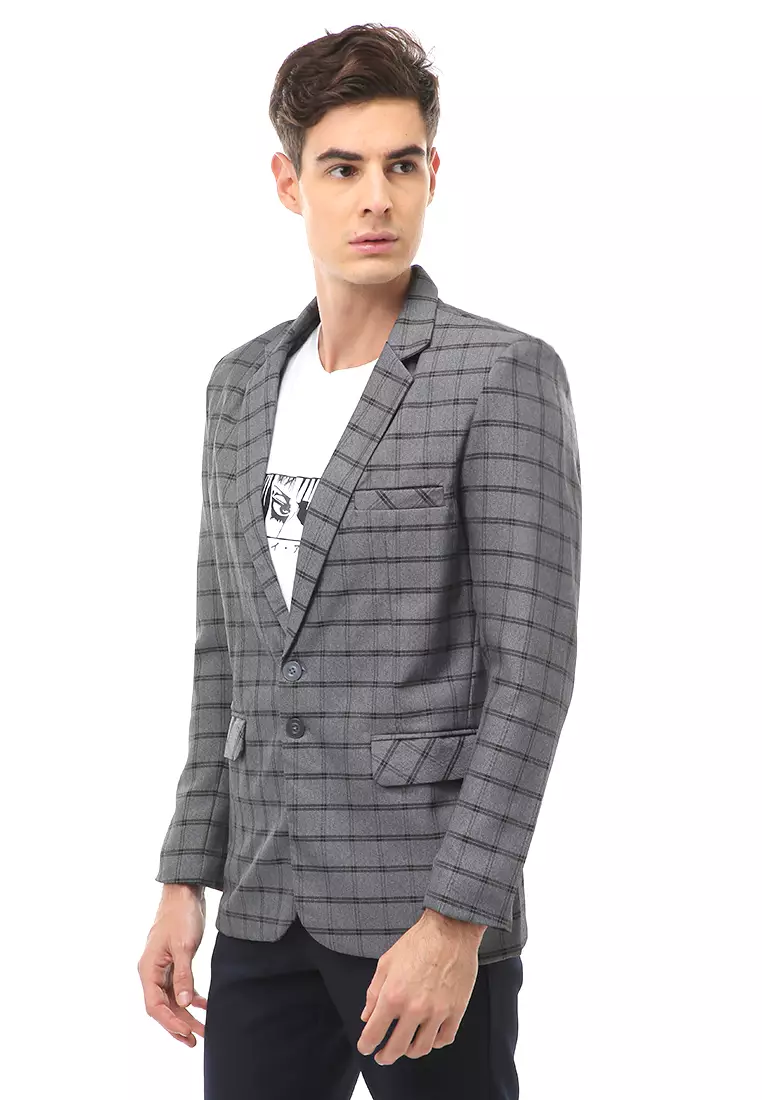 Woreq Atasan Casual Formal Pria Outerwear Blazer Motif Kotak Material Wol ORIGINAL