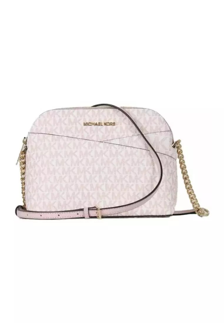 Michael Kors Jet Set Travel Medium Dome Crossbody Off White Rose Gold