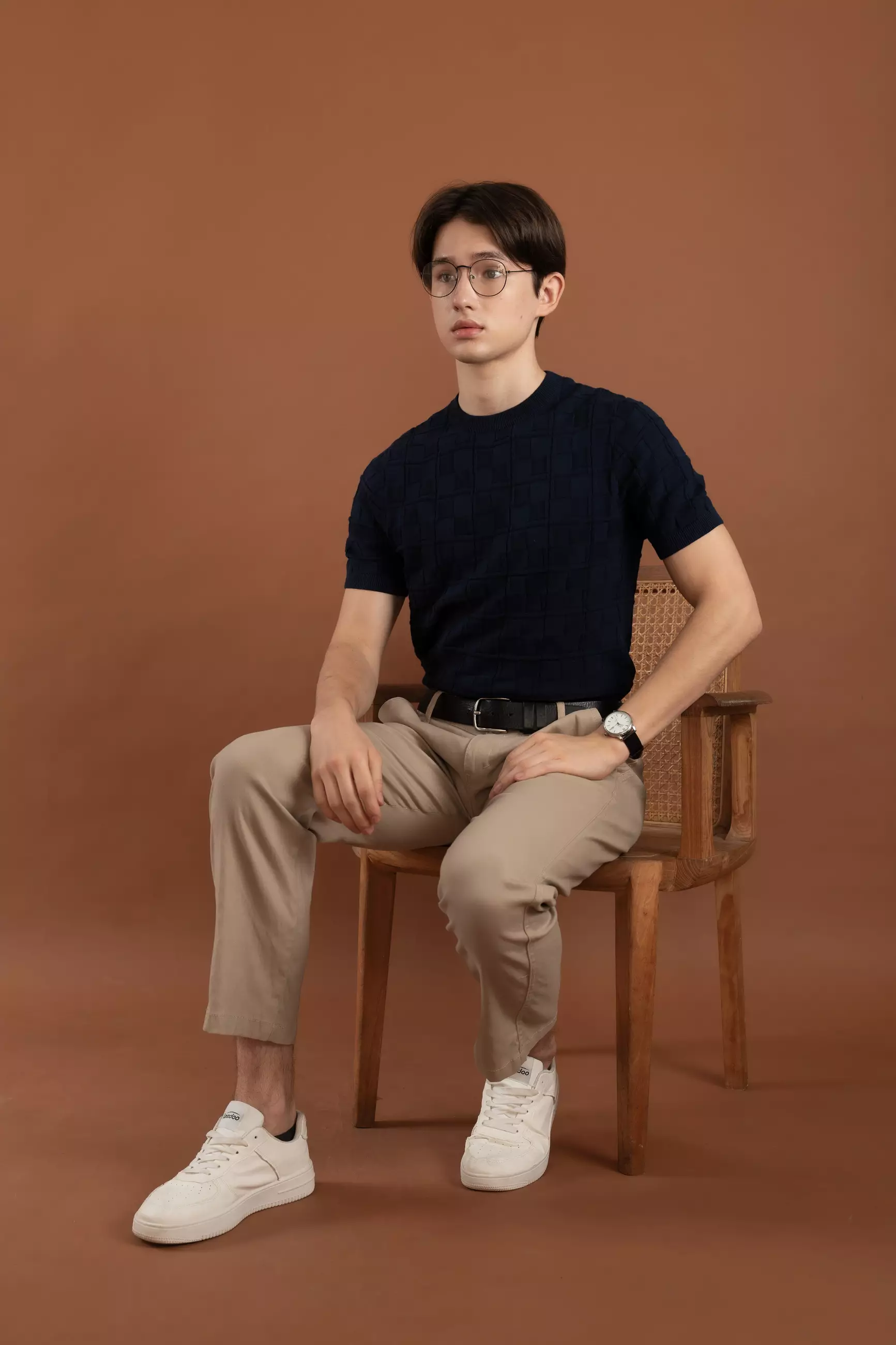 Kale Scott Navy / Kaos Rajut Premium Pria Lengan Pendek Motif