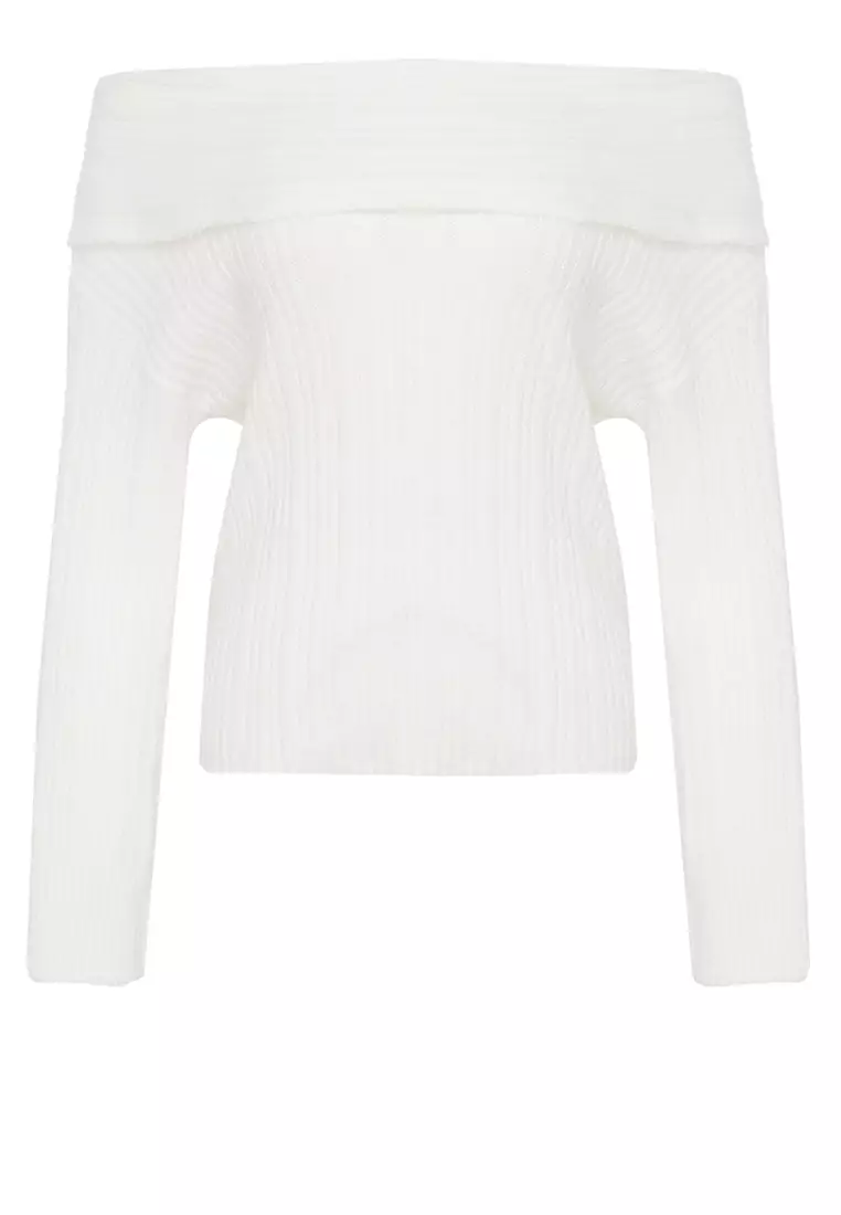 Ecru Soft Textured Carmen Collar Knitwear Sweater TWOAW25KZ00076