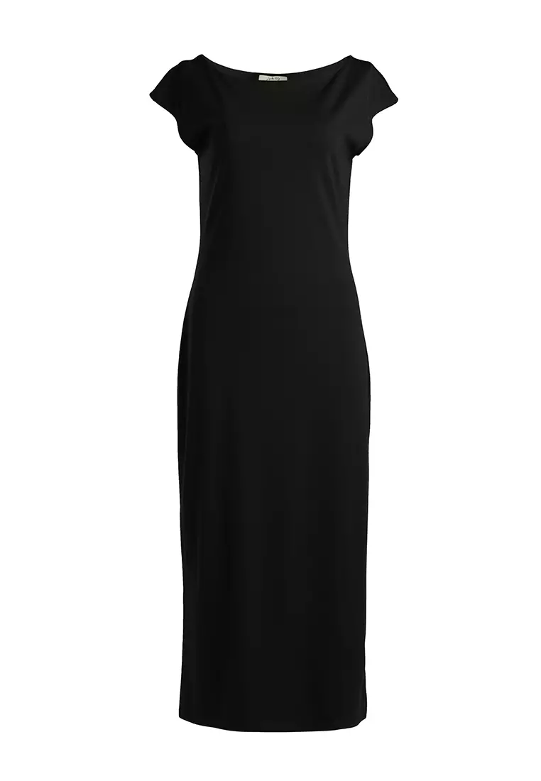 Boat Neck Long Dress In Black