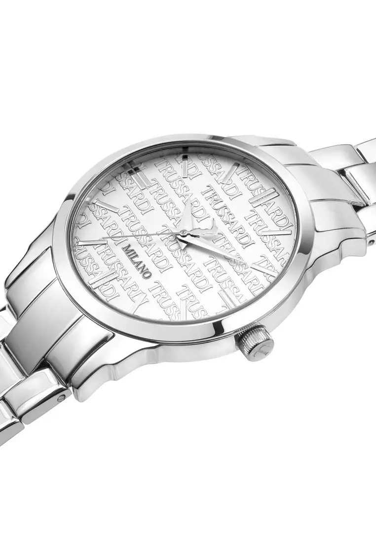 【2 Years Warranty】Trussardi T-Bent 32mm White Silver Dial Ladies Quartz Watch R2453141509