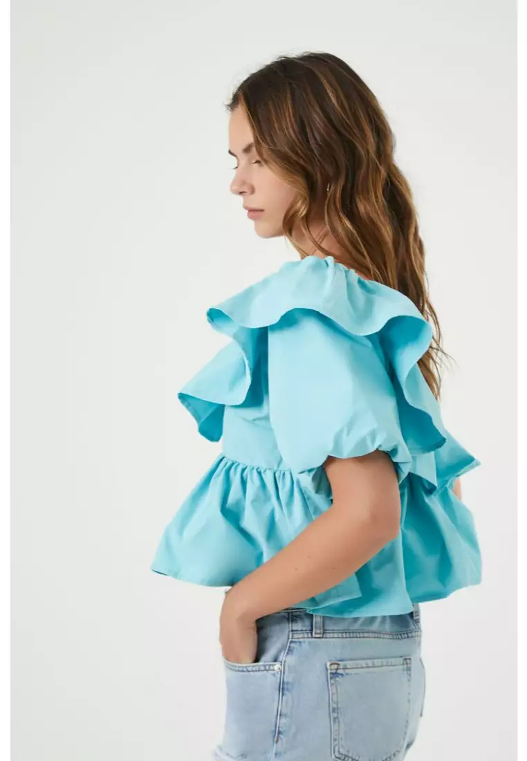Puff sleeve outlet ruffle top