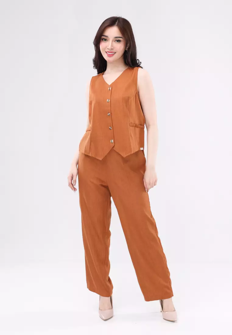 Acid Linen Sleeveless Vest Terno Pants