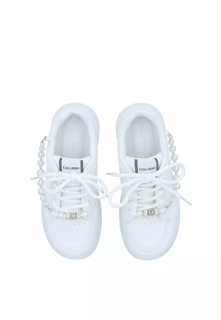 White CR Pearl-Embellished Sneakers