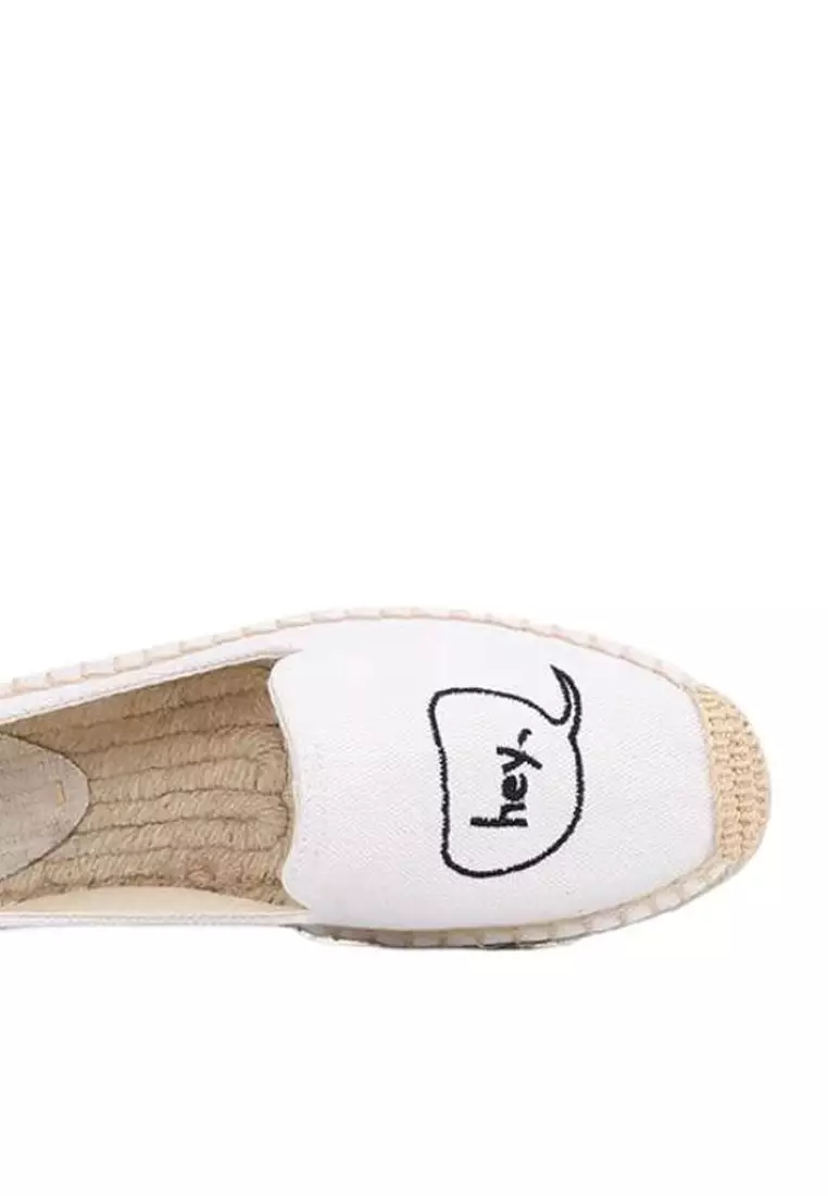 厚底刺繡亞麻布草編麻底鞋 HB6107