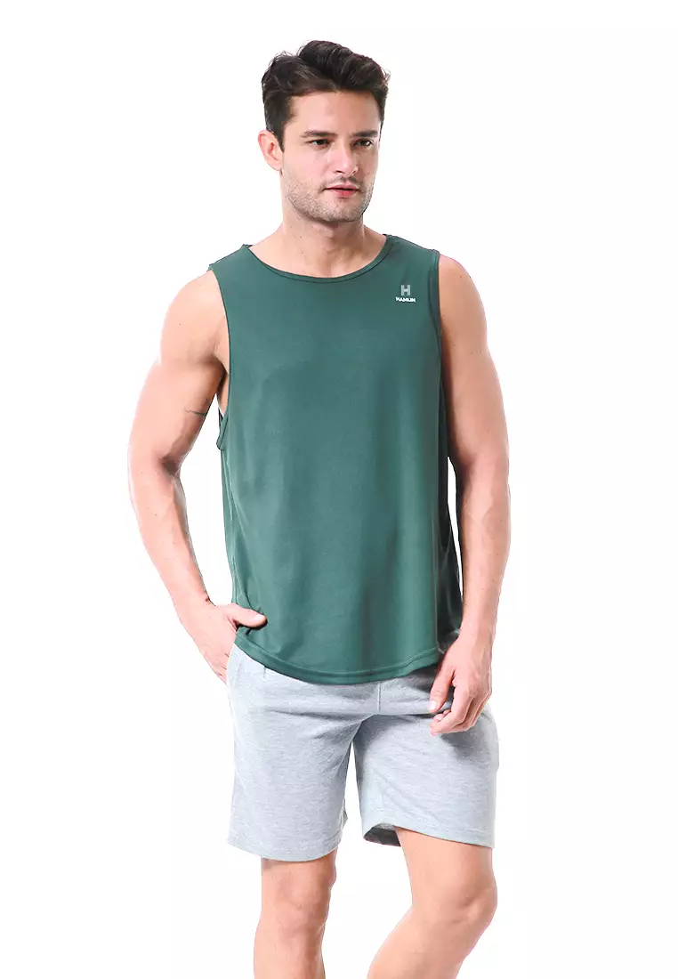 Bobby Atasan Kasual Pria Singlet Gym Motif Polos Sleeveless Sports Shirt Material Polyester Fiber ORIGINAL - Dark Green