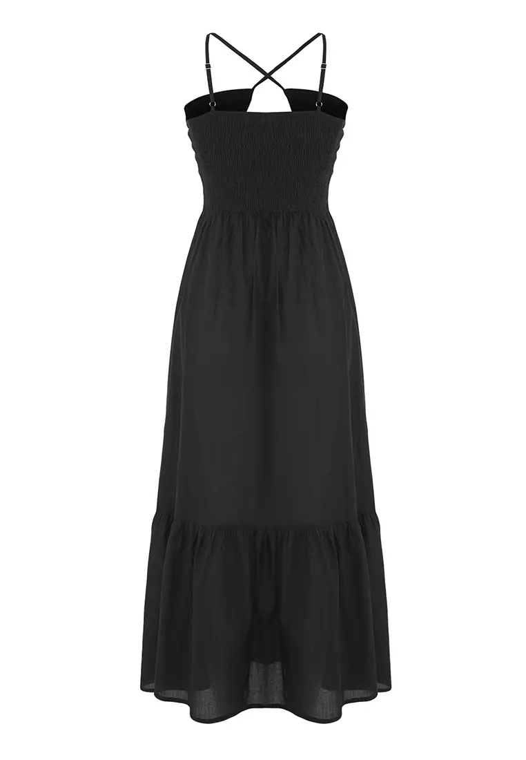 Black Woven 100% Cotton Beach Dress Tbess25El00110