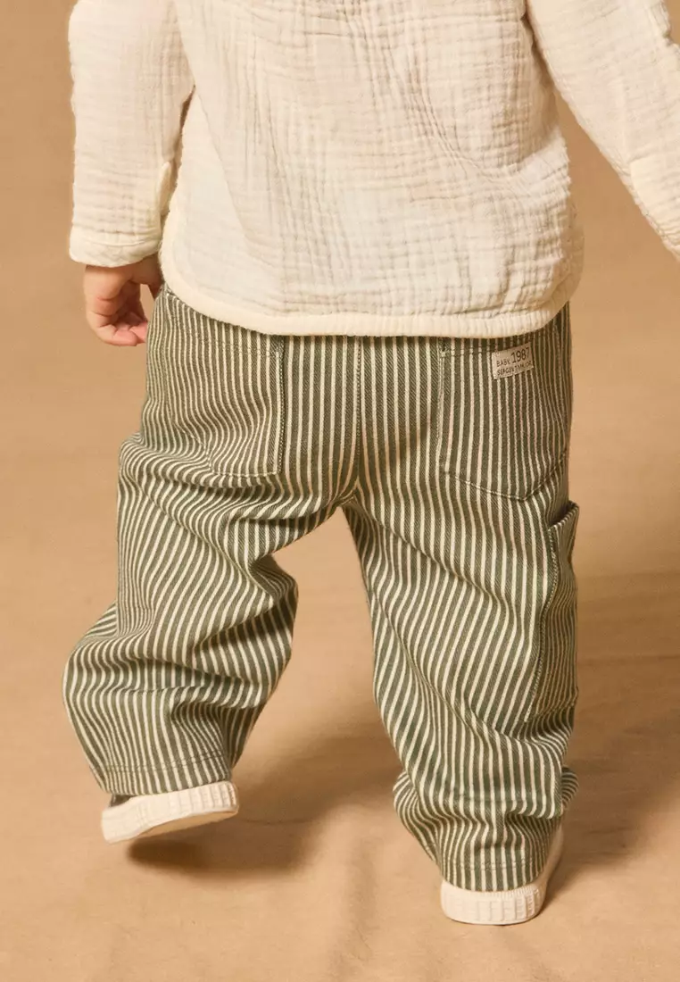 Khaki And White Stripe Twill Pants