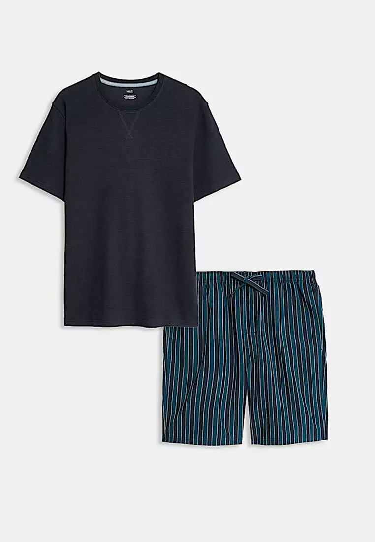 Pure Cotton Waffle Striped Pyjama Set