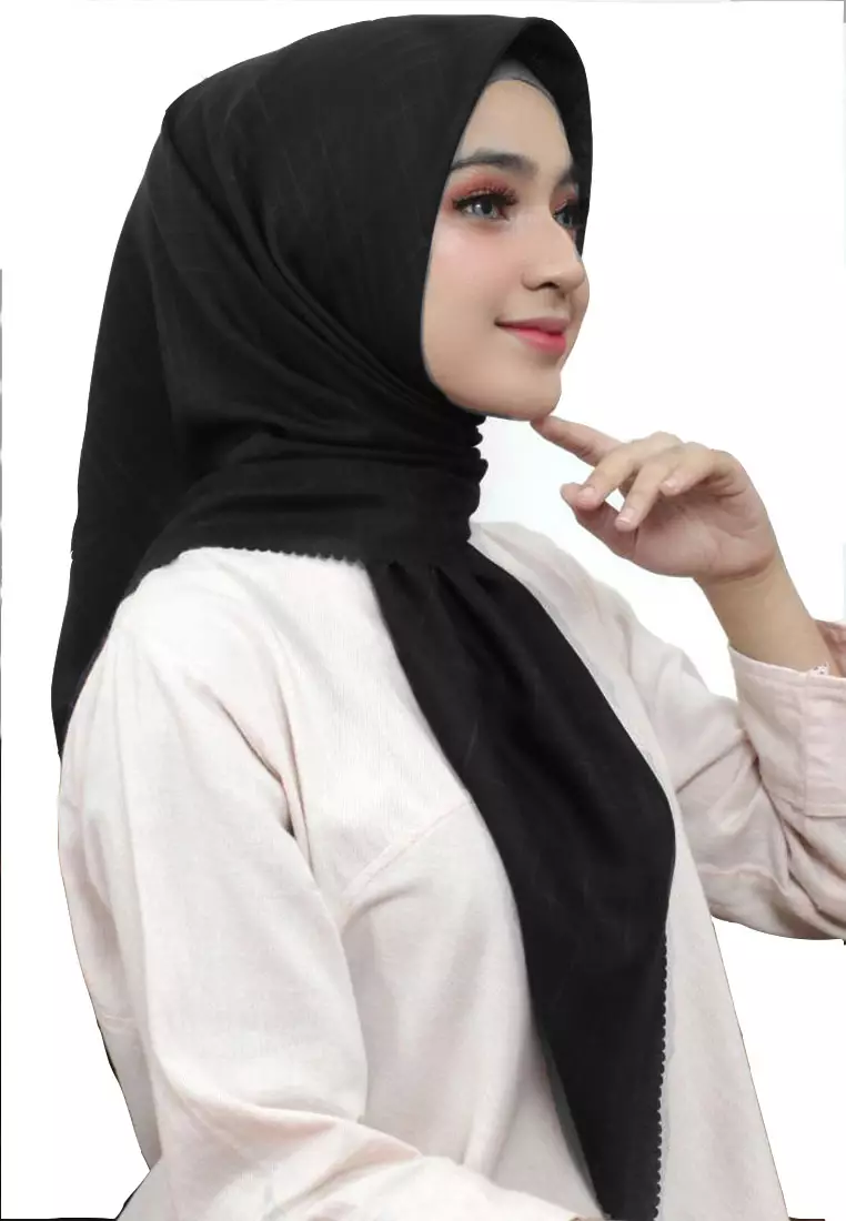 Fine Drizzle Voal Laser Cut Square Scarf Black