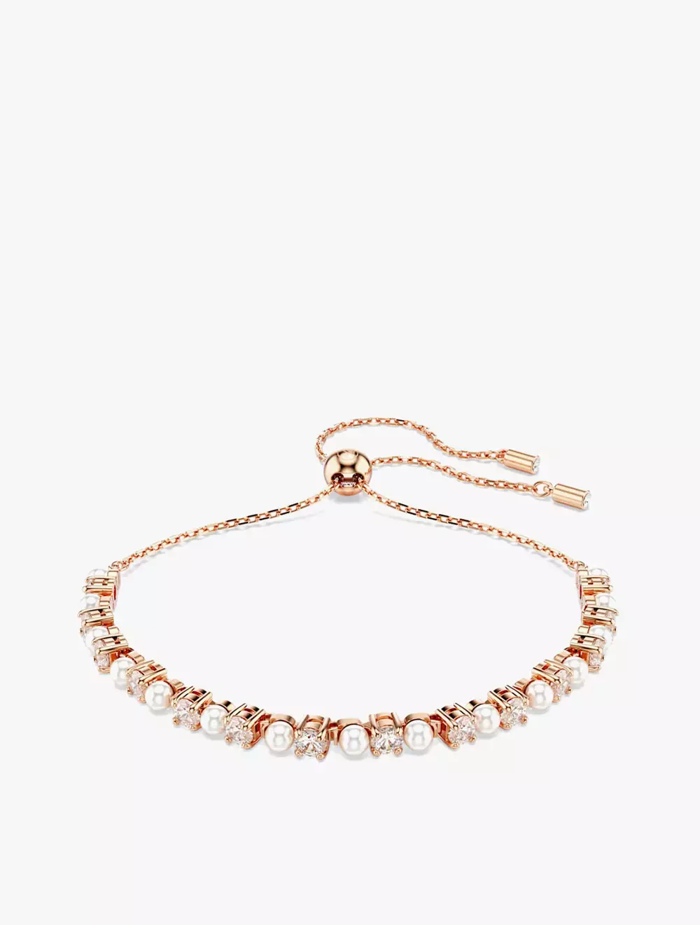 Matrix Tennis Bracelet, Crystal Pearl, Round Cuts, White, Rose Gold-Tone Plated - White