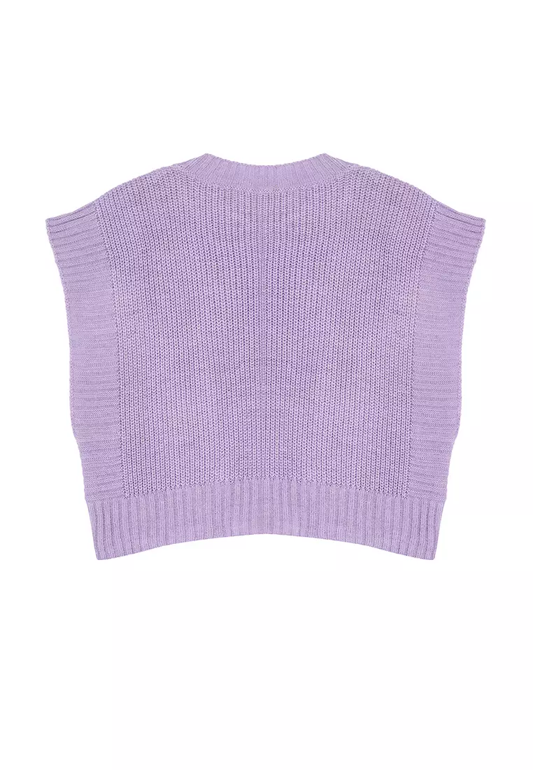 Lilac Crop Crew Neck Knitwear Sweater TWOAW24SV00005
