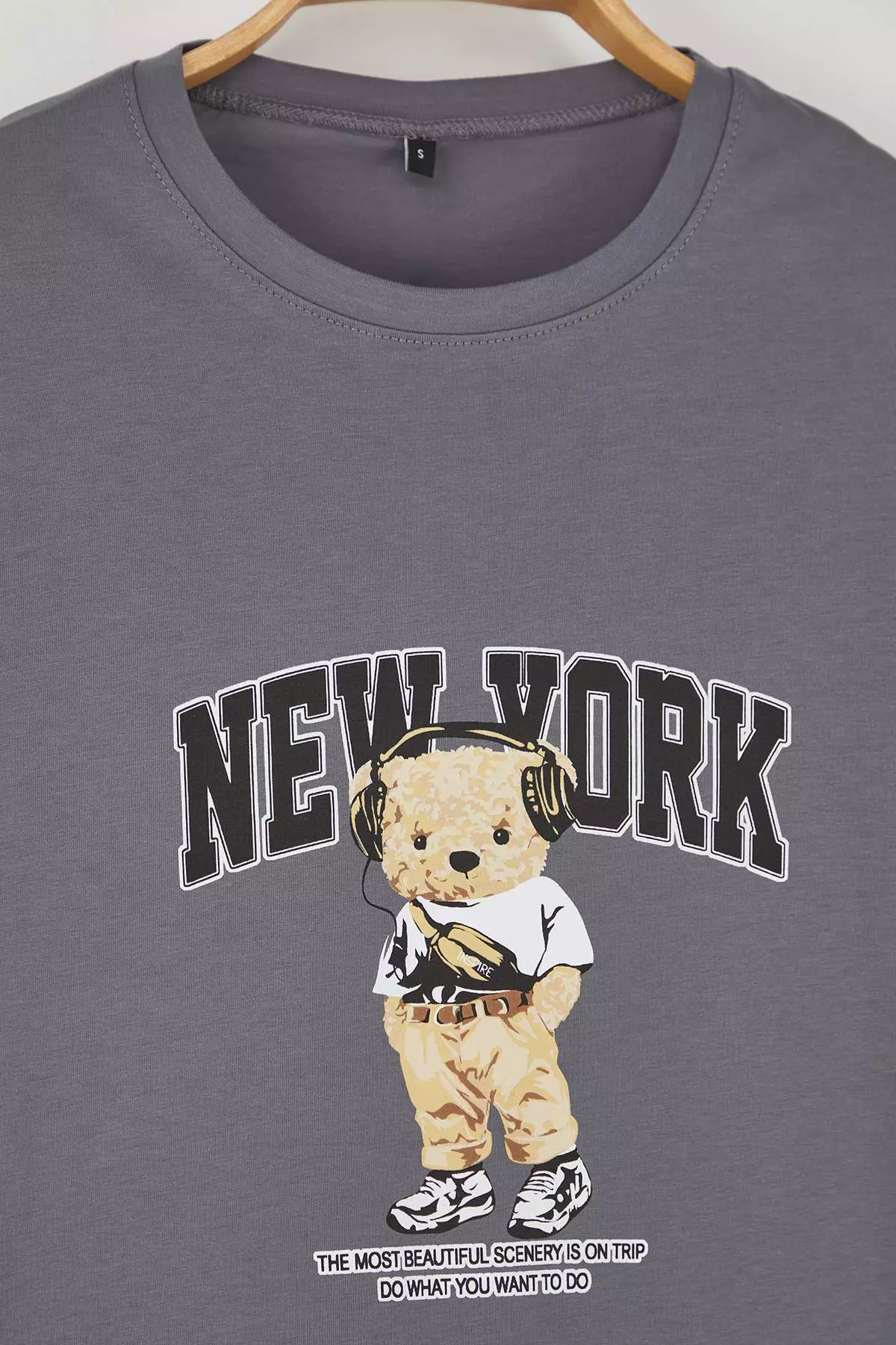 Gray Slim/Fit New York Teddy Bear Printed Cotton T-Shirt Tmnss25Ts00183
