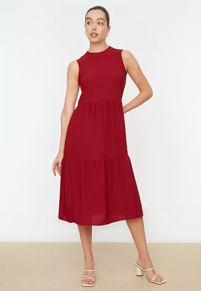 Red midi skater clearance dress
