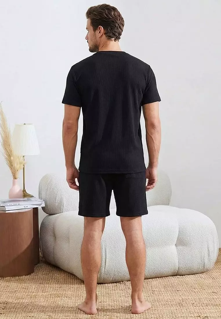 Black Regular Cut 3-Pack Textured Tracksuit Set Tmnss26Em00002