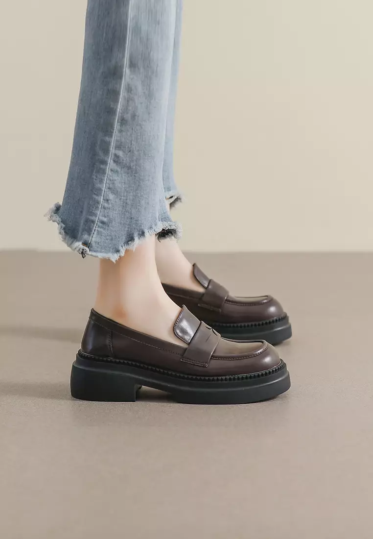Platform Penny Microfiber Leather Loafers WW969-1